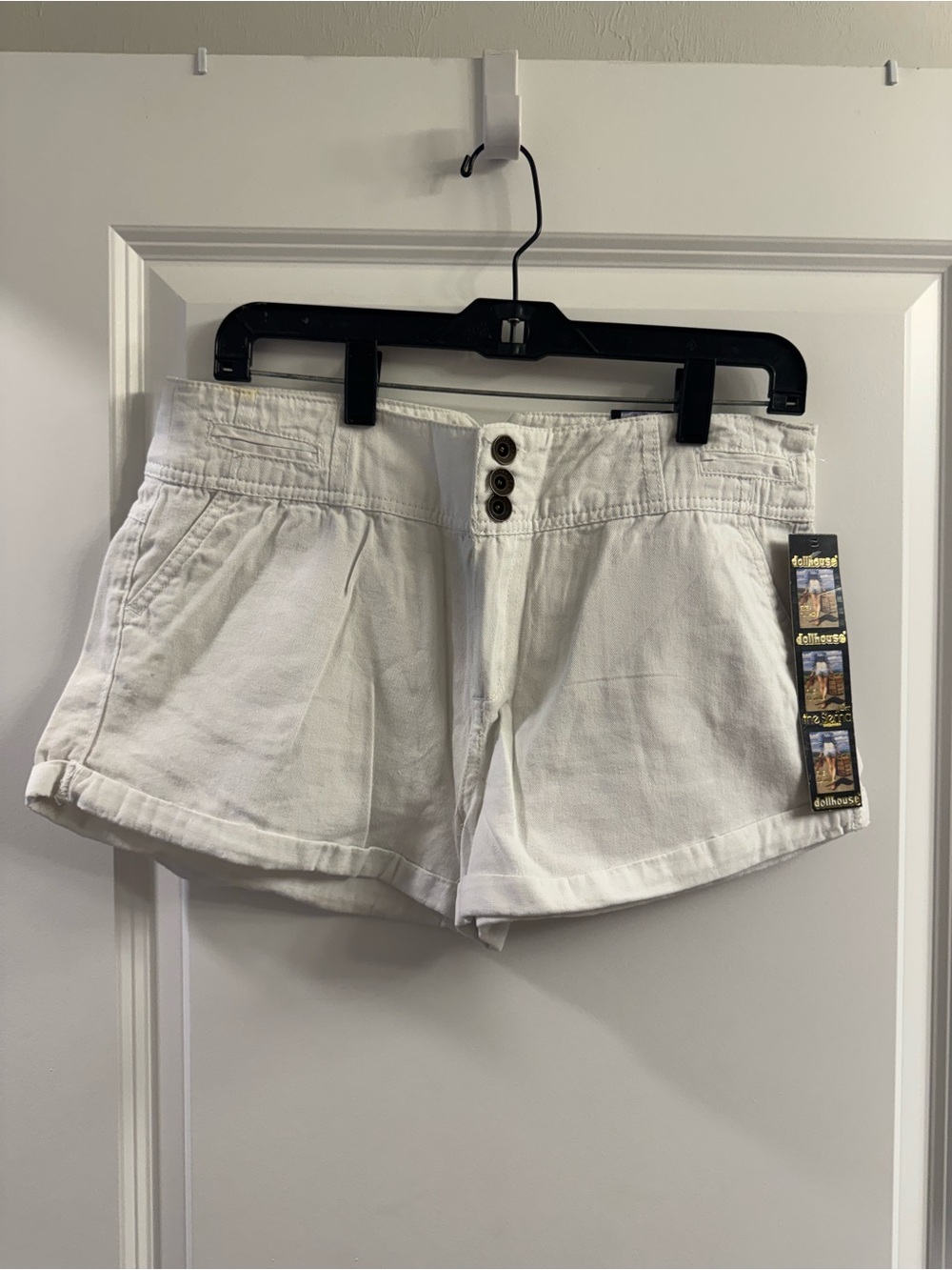 Dollhouse White High-Waist Button-Front Shorts